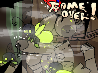 ambiguous_gender big_breasts big_penis blush bodily_fluids bound breasts detachable detachable_limbs dripping dungeon_mauler forest_background game_over gameplay_mechanics genital_fluids genitals group herm herm/ambiguous huge_breasts huge_penis intersex intersex/ambiguous kiss_mark machine musk musk_drunk oblivious penile penis penis_riding precum precum_drip shocked size_difference steam sweat throb tied_to_tree jtlavaman blinker_(jtlavaman) hart_(jtlavaman) arthropod beetle elateroid firefly insect robot 4:3 low_res
