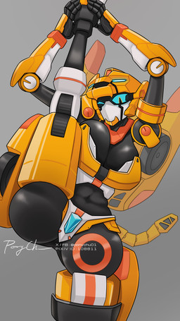 big_breasts black_body blue_eyes breasts cleavage clothed clothing eyelashes feet female flexible gem hand_on_foot high_kick kick leg_above_head machine mecha multicolored_body one_eye_closed raised_leg solo tail visor_eyes white_body wink yellow_body ponychu01 metal_cardbot tachy_(metal_cardbot) cheetah felid feline humanoid mammal robot robot_humanoid 2026 4k 9:16 absurd_res digital_drawing_(artwork) digital_media_(artwork) hi_res