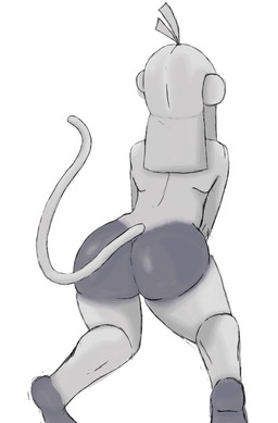 anthro female fur grey_body grey_fur nude nude_female rear_view solo tail thick_thighs zoomp zermple haplorhine mammal monkey primate absurd_res hi_res
