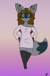 anthro big_breasts breasts clothed clothing female footwear grin hair knee_highs knee_socks legwear looking_at_viewer partially_clothed simple_background simple_eyes smile socks solo thick_thighs toony fylumi femlumi_(fylumi) domestic_ferret hybrid mammal mustelid musteline procyonid raccoon true_musteline weasel 2020 2:3 absurd_res digital_media_(artwork) hi_res shaded simple_shading