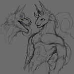 ambiguous_gender anthro black_sclera fure long_tail long_tongue looking_at_viewer multi_nipple muscular nipples open_mouth sharp_teeth side_view tail teeth tongue yellow_eyes zlvuxx unknown_species 2021 hi_res