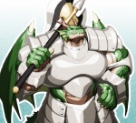 anthro armor big_muscles bracelet claws fin green_body green_skin horn huge_muscles hyper hyper_muscles jewelry looking_at_viewer male membrane_(anatomy) membranous_wings muscular muscular_anthro muscular_male plate_armor scales sharp_teeth shoulder_guards simple_background smile solo spikes teeth wings kuroma mythology sega shining_(sega) shining_tears lazarus_(shining) dragon mythological_creature mythological_scalie reptile scalie