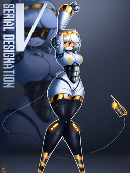 abs areola arthropod_abdomen bangs black_abdomen black_legs breasts chest_crystal cleavage clitoris clothed clothing female genitals glowing glowing_eyes hair hazard_stripes holding_arm joints legs_together machine medium_breasts nipples noseless not_furry nude one_eye_closed raised_arm screen_eyes short_hair solo standing stretching syringe_tail tail text thick_thighs vulva white_body white_hair wide_hips wink yellow_areola yellow_clitoris yellow_eyes yellow_nipples hueleo8 glitch_productions murder_drones v_(murder_drones) disassembly_drone humanoid robot robot_humanoid tailed_humanoid 2025 3:4 artist_name hi_res shaded