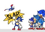 2019 adventures_of_sonic_the_hedgehog anthro biped black_eyes blue_body blue_fur cigardoesart classic_sonic classic_sonic_(universe) clothing crossed_arms english_text eulipotyphlan footwear frown fur gloves group handwear hedgehog hi_res male mammal meme sanic sega shoes simple_background slap sonic_boom sonic_the_hedgehog sonic_the_hedgehog_(series) sound_effects square_crossover standing tan_body tan_fur text white_background