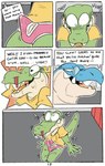 absurd_res after_sex alligator alligatorid anthro blush bodily_fluids briefs clothed clothing comic crocodile crocodilian crocodylid cum cum_in_clothing cum_in_underwear cum_through_clothing cum_through_underwear dialogue duo english_text erection erection_under_clothing genital_fluids genitals green_body hi_res male male/male open_mouth penis reptile scalie sex simple_background sodacaps tail teeth tenting text topwear underwear wet wet_clothing wet_underwear