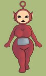 big_breasts blush breasts clothing eyelashes feet female front_view green_background grey_eyes iris lips looking_at_viewer nipple_outline not_furry open_mouth open_smile pink_lips pupils red_clothing simple_background smile solo tan_body tan_ears tan_nose tight_clothing what wide_hips icelandicpsycho teletubbies po_(teletubbies) humanoid teletubby 3:5 hi_res source_request