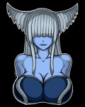 big_breasts black_background blue_body blue_lips blue_skin breasts female fluffy fluffy_hair grey_hair hair lips simple_background solo canastus league_of_legends riot_games tencent lissandra_(lol) human mammal 4:5 bust_portrait portrait