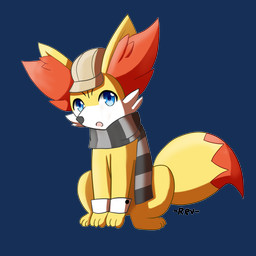 blue_eyes clothing dipstick_tail feral fur grey_clothing hat headgear headwear inner_ear_fluff looking_at_viewer markings paws red_body red_fur red_inner_ear_fluff red_tail_tip scarf solo tail tail_markings tuft yellow_body yellow_ears yellow_fur yellow_tail fokkorev nintendo pokemon aeren_(fokkorev) fennekin generation_6_pokemon pokemon_(species) 1:1 2021 alpha_channel hi_res signature