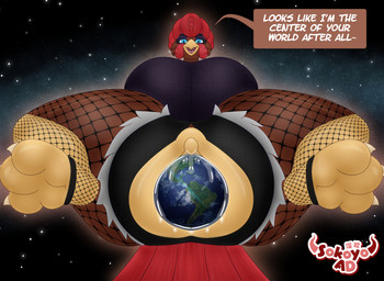 3_toes 4_fingers alternative_fashion anthro beak belly big_breasts big_vulva blue_eyes bodily_fluids bodily_fluids_in_pussy breasts brown_body clothed clothing earth extreme_size_difference eyeshadow feathers feet female fingers fishnet_clothing fishnet_legwear floating genitals goth huge_breasts huge_vulva hyper hyper_genitalia hyper_vulva legwear macro makeup nipples non-mammal_vulva object_vore open_beak open_mouth penetration piercing planet planet_vore plantigrade presenting presenting_vulva size_difference solo space tail tail_feathers text toes unbirthing vaginal vaginal_penetration vore vulva sokoyo_owo reign_(reignbowmaus) avian bird chicken galliform phasianid english_text hi_res