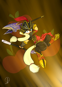 armor axe battle_axe bracers fantasy_axe female freckles green_eyes melee_weapon solo weapon phuocthiencreation friendship_is_magic hasbro my_little_pony applejack_(mlp) earth_pony equid equine horse mammal pony 2015 hi_res