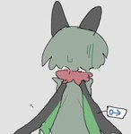 anthro bodily_fluids embarrassed fur gender_symbol green_body green_fur grey_background male male_symbol mask rear_view simple_background solo sweat symbol podo nintendo pokemon generation_9_pokemon meowscarada pokemon_(species) digital_media_(artwork)