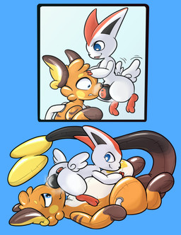 69_position ambiguous_gender buttplug chastity_device dominant dominant_gynomorph dominant_intersex duo feral gynomorph inflatable intersex null_bulge oral plug_(sex_toy) sex sex_toy size_difference submissive squeakscape nintendo pokemon toychu_(character) animate_inanimate generation_1_pokemon generation_5_pokemon legendary_pokemon living_inflatable pokemon_(species) raichu victini absurd_res hi_res
