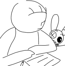 anthro clothed clothing female male paper plushie the_weaver toybox_pals anon mr._bun-bun_(toybox_pals) human lagomorph leporid mammal rabbit comic monochrome