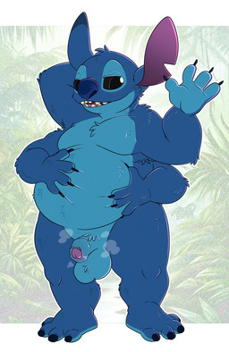 4_arms 4_fingers 4_toes anthro anthrofied balls belly belly_grab black_claws black_eyes black_finger_claws blue_body blue_fur blue_nose chest_tuft claws ear_markings feet finger_claws fingers foreskin fupa fur genitals gesture hand_on_belly head_tuft looking_at_viewer male markings multi_arm multi_limb musk musky_penis notched_ear nude overweight overweight_anthro overweight_male penis shortstack shortstack_male smile smug solo standing toes tuft waving tbid disney lilo_and_stitch stitch_(lilo_and_stitch) alien experiment_(lilo_and_stitch) 2026 digital_drawing_(artwork) digital_media_(artwork) hi_res