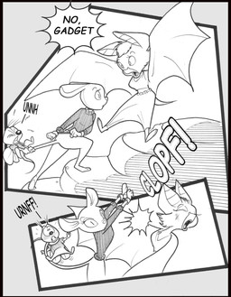 anthro asphyxiation blush bottomless bottomless_female bottomwear bound breasts bruised choking clothed clothing empty_eyes female fight hands_tied male onomatopoeia pants punch sound_effects tail_around_neck text wings chris_fischer chip_'n_dale_rescue_rangers disney foxglove_(cdrr) gadget_hackwrench zipper_(cdrr) arthropod bat fly_(animal) insect mammal mouse murid murine rodent comic english_text hi_res