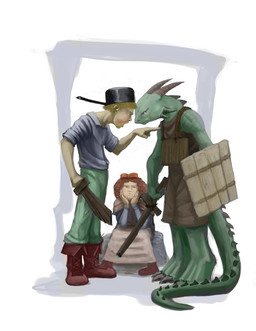 angry anthro female group horn male melee_weapon open_mouth shield simple_background sword tail weapon white_background young young_anthro young_female young_human young_male hattonslayden mythology dragon human mammal mythological_creature mythological_scalie scalie