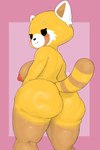 anthro areola big_breasts big_butt black_eyes blush bodily_fluids bottom_heavy breasts brown_body butt embarrassed female fur looking_at_viewer looking_back nipples nude orange_body presenting rear_view solo standing sweat sweaty_butt thick_thighs white_body white_fur 1md3f4ul7 aggretsuko sanrio retsuko ailurid mammal red_panda absurd_res hi_res