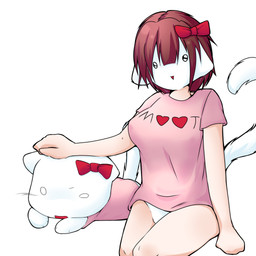 anthro big_breasts black_eyes bow_ribbon breasts brown_hair butt chibi clothing duo female fur hair headpat heart_symbol light_body light_skin lying multiple_persona on_front open_mouth panties petting pink_clothing pink_shirt pink_topwear raised_tail shirt simple_background sitting small_butt smile tail text topwear underwear white_background white_body white_clothing white_eyes white_face white_fur white_panties white_underwear matt_!r4irm19ije 4chan moot animal_humanoid cat_humanoid domestic_cat felid felid_humanoid feline feline_humanoid felis humanoid mammal mammal_humanoid 2026 hi_res