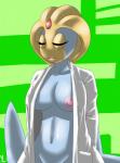 2015 big_breasts blush breasts clothed clothing coat eyes_closed female generation_4_pokemon hi_res humanoid lab_coat legendary_pokemon navel nintendo nipples nude partially_clothed pokemon pokemon_(species) smile solo topwear uxie virate-chip