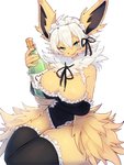 anthro anthrofied big_breasts bottle breasts clothing container female fur green_eyes hair kemono looking_at_viewer maid_uniform open_mouth pokemorph simple_background solo uniform white_background yellow_body yellow_fur baburusushi nintendo pokemon eeveelution generation_1_pokemon jolteon pokemon_(species) 3:4 hi_res