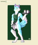 anthro balls beverage bodily_fluids coffee cum cum_drop erection genital_fluids genitals male milk nude penis presenting solo waiter katxfish canid canine canis domestic_dog husky mammal nordic_sled_dog spitz absurd_res hi_res