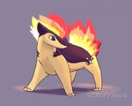 blue_eyes countershading feral fire male markings mottled mottled_body paws purple_body quadruped red_markings tan_body scruffasus nintendo pokemon blitz_(gyro) fan_character generation_2_pokemon pokemon_(species) quilava