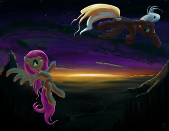blonde_hair brown_body brown_fur building cloud cutie_mark detailed_background duo eye_contact feathered_wings feathers female feral fur green_eyes grey_hair hair lights looking_at_another male mountain multicolored_hair outside pink_hair quadruped river sky star sunset tail two_tone_hair valley wings yellow_body yellow_feathers yellow_fur danosix friendship_is_magic hasbro my_little_pony mythology fan_character fluttershy_(mlp) whitecloud equid equine mammal mythological_creature mythological_equine pegasus 2012 absurd_res hi_res
