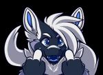 ambiguous_gender anthro blue_eyes blue_mouth blue_tongue fur gesture hair hand_gesture middle_finger simple_background solo tongue transparent_background uvula white_body white_fur white_hair muzz eddie_(dessy) hybrid 2015 alpha_channel reaction_image