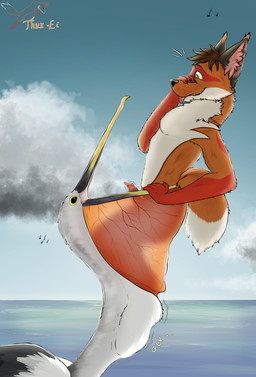 ambiguous_gender animal_genitalia animal_penis anthro anthro_prey beak beak_fetish beak_play canine_genitalia canine_penis duo erection feral feral_pred fox_prey fur genitals male nature nature_background open_beak open_mouth orange_body orange_fur penis sea swallowing vore water willing_prey thux-ei thux avian bird canid canine fox mammal pelecaniform pelican seabird absurd_res hi_res