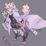 anthro bared_fangs clothing coat fur hair lab_coat looking_at_viewer male solo standing topwear white_body white_fur white_hair yellow_eyes viosgit canid canine canis mammal wolf 1:1 2021 digital_media_(artwork) digital_painting_(artwork)