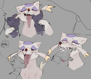 ahegao ambiguous_gender anthro bestiality biped blush bodily_fluids duo eye_roll eyes_closed fangs feral finger_in_mouth fingers fur looking_pleasured mouth_play multicolored_body purple_body saliva simple_background teeth tongue tongue_out white_body white_fur goonie-san nintendo pokemon generation_5_pokemon mienshao pokemon_(species)
