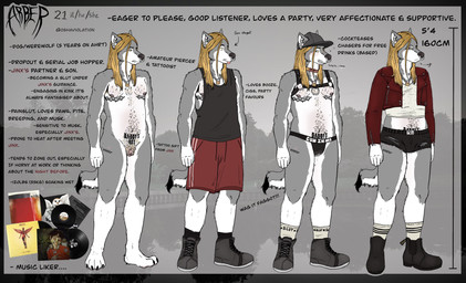 andromorph anthro big_clitoris blonde_hair blush bodily_fluids body_hair breasts clitoral_hood_piercing clitoris clothed clothing collar cum cum_drip cum_in_clothing cum_in_underwear cum_through_clothing cum_through_underwear daddy_kink dripping ear_piercing facial_piercing footwear fur genital_fluids genital_piercing genitals grey_body grey_fur hair harness intersex jockstrap leather leather_clothing lock navel nipple_piercing nipples nose_piercing nude paws piercing septum_piercing socks solo standing tail tattoo text underwear vulva wet wet_clothing wet_underwear white_body white_fur oshaviolation arber_(oshaviolation) canid canine canis hybrid mammal wolf wolfdog absurd_res digital_media_(artwork) english_text hi_res model_sheet trans_(lore) trans_man_(lore)