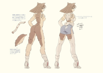 anthro breasts female fur hair kemono machine missing_arm multicolored_body multicolored_fur nipples solo speech_bubble text two_tone_body two_tone_fur kobe_masahiko robot 2014 japanese_text