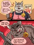 anthro beverage bubble_tea claws clothed clothing eyebrows fingers male open_mouth open_smile smile solo speech_bubble text tongue tongue_out fruitz bob_(fruitz) bobcat felid feline lynx mammal 3:4 english_text hi_res