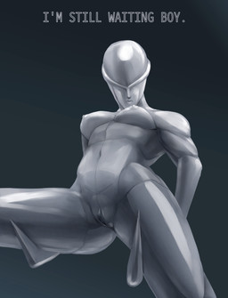breasts dominant dominant_female female frown genitals grey_body liquid_metal looking_down machine muscular muscular_female nipples text vulva dangerousdave rise_of_the_robots supervisor_(rise_of_the_robots) humanoid robot absurd_res english_text hi_res