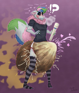anthro aroused big_diaper black_clothing black_shirt black_topwear blue_body blue_fur blush bodily_fluids clothing cum cumming_while_shitting diaper ejaculation erection excessive_cum excessive_feces excessive_genital_fluids feces footwear fur genital_fluids green_body green_fur grey_body grey_fur hands-free heart_symbol huge_diaper hyper hyper_diaper hyper_feces leaking_cum leaking_diaper legwear pattern_clothing pattern_footwear pattern_legwear pattern_socks pattern_stockings pink_body pink_fur pink_nose pooping sex_toy shirt smelly socks soiled soiled_diaper soiling soiling_diaper solo spontaneous_ejaculation stink_fumes stockings striped_clothing striped_footwear striped_legwear striped_socks striped_stockings stripes surprised text topwear unclean_diaper used_diaper using_diaper vibrator wand_vibrator poofbuttrocky rocky_(poofbuttrocky) canid canine canis mammal wolf english_text hi_res