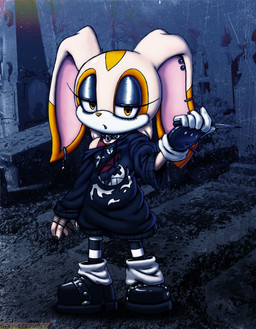 alternative_fashion anthro black_nail_polish choker clothing ear_piercing ear_ring eyeshadow female fishnet_clothing fishnet_handwear footwear fur gloves goth handwear jewelry knife makeup necklace open_mouth orange_body orange_fur piercing ring_piercing shirt shoes socks solo sweatshirt tan_body tan_fur topwear torn_sweatshirt young young_anthro young_female viroveteruscy sega sonic_the_hedgehog_(series) cream_the_rabbit lagomorph leporid mammal rabbit 2026 absurd_res digital_media_(artwork) hi_res