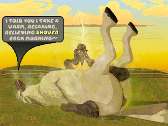 animal_genitalia animal_penis anus balls bodily_fluids breath dripping equine_anus equine_balls equine_genitalia equine_penis fart fart_cloud fart_fetish feathers feral flared_penis flies_for_smell genital_fluids genitals hooves lying male medial_ring musk musk_cloud musky_balls on_back peeing peeing_on_self penis presenting presenting_penis puffy_anus smelly solo steam sunrise sweat sweatdrop sweaty_anus sweaty_balls sweaty_genitalia sweaty_penis tail tail_feathers text unguligrade urine urine_on_self watersports conditional_dnp zelkothezeeb european_mythology greek_mythology mythology moche_(bageldragon) avian hippogriff mythological_avian mythological_creature 4:3 digital_media_(artwork) english_text pixel_(artwork)