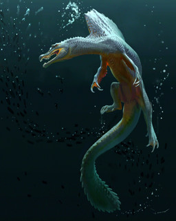 ambiguous_gender animal_genitalia belly black_eyes bubble claws cloaca facial_scar feet feral genitals grey_body grey_scales hunting long_claws membrane_(anatomy) open_mouth scales scar school_of_fish sharp_teeth solo swimming teeth toe_claws toes underwater vertical_cloaca water webbed_feet yellow_belly yellow_body yellow_scales jaemin_kim aquatic dinosaur fish prehistoric_species reptile saurischian scalie spinosaurid spinosaurus theropod absurd_res hi_res