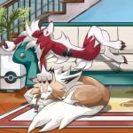 1:1 2016 ambiguous_gender anthro biped black_nose blue_eyes brown_body brown_fur canid canine cheek_tuft chest_tuft claws crossed_legs digitigrade duo evelmanian facial_tuft feral fur fur_tuft generation_7_pokemon hair lycanroc mammal midday_lycanroc midnight_lycanroc multicolored_body multicolored_fur nintendo petting pokemon pokemon_(species) quadruped red_body red_eyes red_fur smile spikes teeth tuft two_tone_body two_tone_fur were white_hair