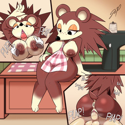 3_toes 4_fingers anthro anthro_penetrated anus apron areola balls bedroom_eyes belly big_breasts black_nose bodily_fluids breast_grab breast_play breast_squeeze breasts brown_areola brown_body brown_butt brown_ears brown_hair brown_legs brown_nipples brown_tail butt clothed clothing cowgirl_position disembodied_hand disembodied_penis duo erection eyelashes fabric faceless_character faceless_human faceless_male feet female female_anthro female_penetrated fingers freckled_breasts freckled_face freckles from_front_position front_view furniture genital_fluids genitals glans glistening glistening_balls glistening_butt glistening_genitalia glistening_thighs gloves_(marking) hair half-closed_eyes hand_on_breast hand_on_hip hands_behind_head human_on_anthro human_penetrating human_penetrating_anthro humanoid_genitalia humanoid_penis inside interspecies knock-kneed leg_markings licking looking_down looking_down_at_self male male/female male_human male_penetrating male_penetrating_female markings moan motion_lines multicolored_body narrowed_eyes nipples nude_human on_bottom on_table on_top oral orange_eyeshadow partially_clothed partially_clothed_anthro partially_clothed_female penetration penile penile_penetration penis penis_in_vagina penis_lick pink_glans plap pointy_nose rear_view seductive sewing_machine sex short_tail sitting sitting_on_table socks_(marking) solo_focus spiky_hair spool squeezing table tail tan_anus tan_belly tan_body tan_breasts tan_face tan_inner_ear tan_vulva text thick_thighs three-quarter_view thrust_lines thrusting titfuck toes tongue tongue_out two_tone_body vaginal vaginal_fluids vaginal_fluids_on_penis vaginal_penetration vulva yarn dex0codex animal_crossing nintendo sable_able eulipotyphlan hedgehog human mammal 1:1 digital_media_(artwork) english_text hi_res sequence