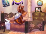 bedroom broken_wing brown_body brown_feathers cast feathered_wings feathers feet fur golden_flare green_eyes hair hooves lgbt_pride mane nonbinary_pride_colors preening pride_colors short_hair short_tail sling_(medicine) tail tan_body tan_feathers toes wings malinraf1615 hasbro my_little_pony mythology equid equine horse mammal mythological_creature mythological_equine pegasus pony hi_res nonbinary_(lore)