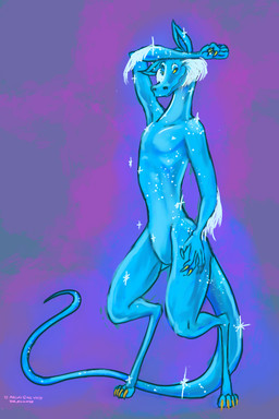 4_fingers 4_toes anthro arm_on_head athletic athletic_anthro athletic_male bedroom_eyes bent_legs biped black_eyes blue_body blue_scales butt cheek_tuft claws collarbone copyright_symbol curling_tail digitigrade facial_tuft feet finger_claws fingers fur glistening glistening_body glistening_butt glistening_scales grinning_at_viewer half-closed_eyes hand_on_hip hand_on_own_hip humanoid_hands looking_at_viewer male narrowed_eyes one_ear_up one_eye_closed pecs pose purple_background raised_arm ribs scales seductive simple_background skinny smile smiling_at_viewer smirk smirking_at_viewer solo sparkles sparkling_body sparkling_character standing symbol tail text thick_tail toe_claws toes tuft wavy_mouth wavy_smile white_body white_fur wink winking_at_viewer yellow_finger_claws yellow_sclera yellow_toe_claws stevethedragon duncan_and_mallory mythology j.p._mallory dragon furred_dragon furred_scalie mythological_creature mythological_scalie scalie 2013 colored copyright_name digital_drawing_(artwork) digital_media_(artwork) hi_res pinup shaded signature sketch