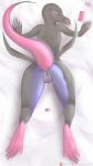 9:16 absurd_res anthro anus bed black_body black_skin blue_body blue_skin bodily_fluids butt dakimakura dakimakura_design dark_body dark_skin egg_vibrator female furniture generation_7_pokemon genital_fluids genitals hi_res kneeling leokato licking licking_lips licking_own_lips lizard looking_at_viewer looking_back nintendo patreon patreon_logo pink_body pink_skin pokemon pokemon_(species) presenting presenting_anus presenting_pussy purple_body purple_eyes purple_skin pussy pussy_juice_string reptile salazzle scalie self_lick sex_toy simple_background smile solo spread_legs spreading text tongue tongue_out url vaginal_fluids vibrator wide_hips