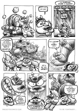 angry anthro armor belly big_belly bottomwear butt clothing dialogue duo headgear helmet male overweight overweight_male shorts text worried jwbalsley boss_rat chester_the_rat stinky_the_rat mammal murid murine rat rodent 2026 comic english_text hi_res monochrome