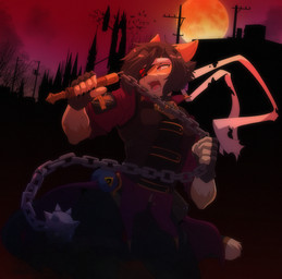 5_fingers anthro biped black_hair chain chain_whip clothed clothing fingers full_moon hair male moon open_mouth whip munkeesgomu castlevania konami munks_(munkeesgomu) domestic_cat felid feline felis mammal hi_res