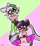 breasts clothing duo female genitals legwear nipples open_mouth presenting presenting_pussy pseudo_hair pussy tentacle_hair tentacles norehana_art nintendo splatoon callie_(splatoon) marie_(splatoon) squid_sisters_(splatoon) animal_humanoid cephalopod cephalopod_humanoid humanoid inkling marine marine_humanoid mollusk mollusk_humanoid hi_res