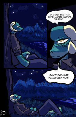 anthro clothed clothing dialogue female horn lake profanity solo tail text yellow_eyes brradett lernie_(brradett) scalie absurd_res colored comic digital_media_(artwork) english_text hi_res