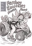 angry anthro apron biped clenched_teeth clothed clothing crossdressing dress femboy footwear gloves handwear legwear looking_at_viewer maid_headdress maid_uniform male shirt_cuffs solo stockings teeth text thigh_highs uniform vehicle sparkydb mario_bros mario_kart nintendo sega sonic_the_hedgehog_(series) knuckles_the_echidna echidna mammal monotreme 2023 absurd_res crossover english_text hi_res monochrome sketch