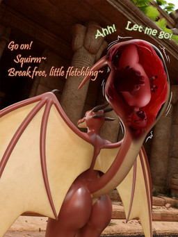 anthro duo female female_pred genitals internal internal_wall male male/female male_prey membrane_(anatomy) membranous_wings nude penis spread_wings struggling struggling_prey swallowing tail tail_bulge tail_fetish tail_play tail_vore text unwilling_prey vore wings hiddenmask18 mythology nintendo the_legend_of_zelda tila_(hiddenmask18) tulin_(tloz) avian dragon mythological_creature mythological_scalie rito scalie 3:4 3d_(artwork) blender_(artwork) digital_media_(artwork) english_text hi_res